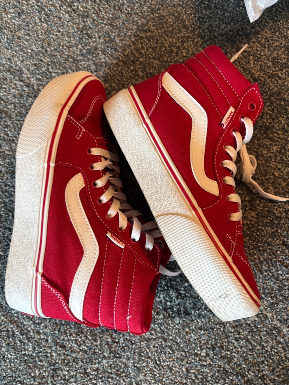 Vans High-Top Sneakers in Red & White Canvas - Picture 5 of 5